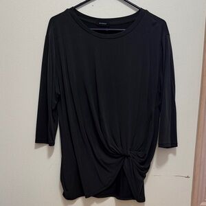 Elegant Black Knot Front Long Sleeve Top